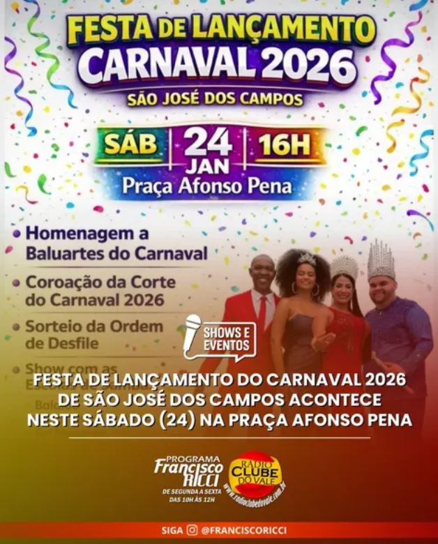 São José dos Campos promove a “Festa de Lançamento do Carnaval 2026”