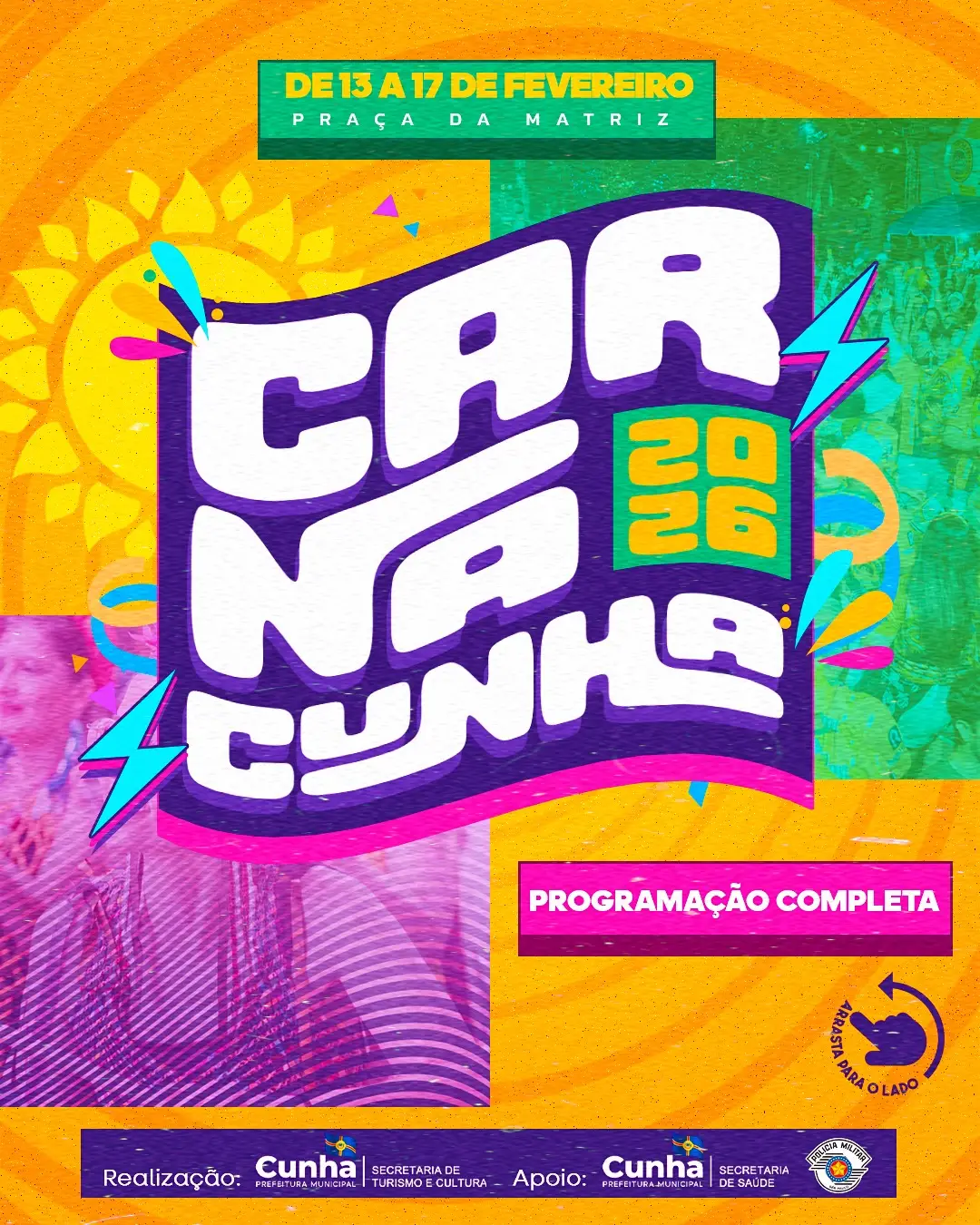 Prefeitura de Cunha divulga programação oficial do “Carnacunha 2026” com 5 dias de festa na Praça da Matriz