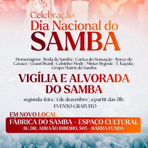 UESP e LigaSP celebram o Dia Nacional do Samba com Vigília e Alvorada na Fábrica do Samba